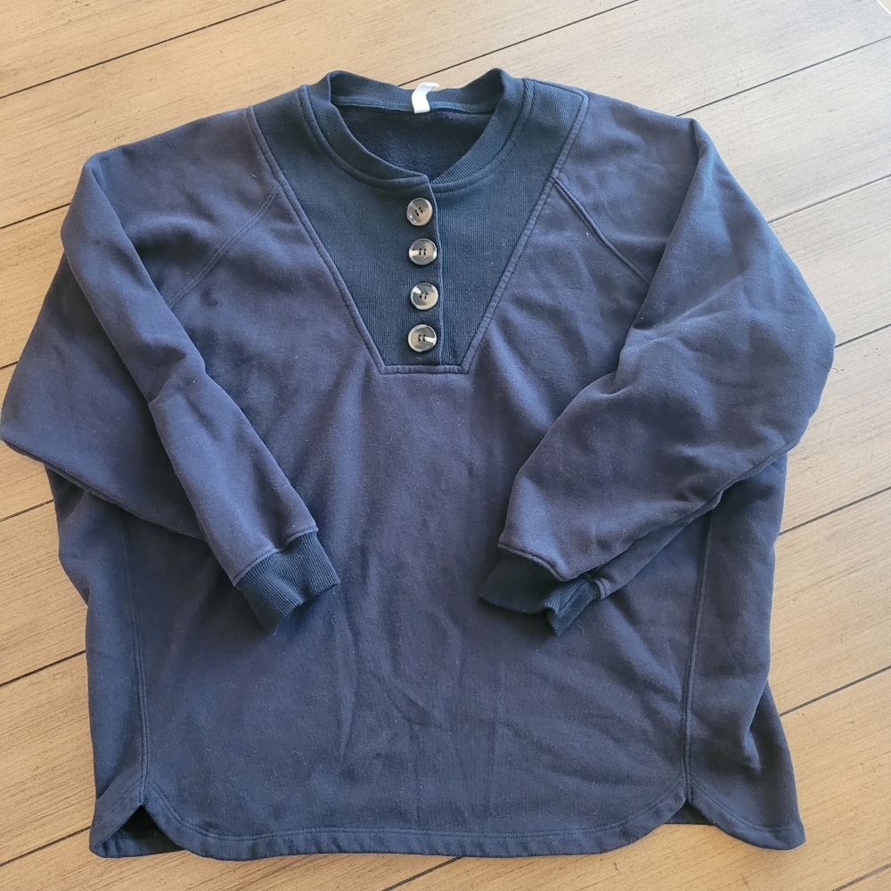WISHLIST Black Womens Henley Crew Pullover Sweatshirt ** Size M/L ** EUC!!